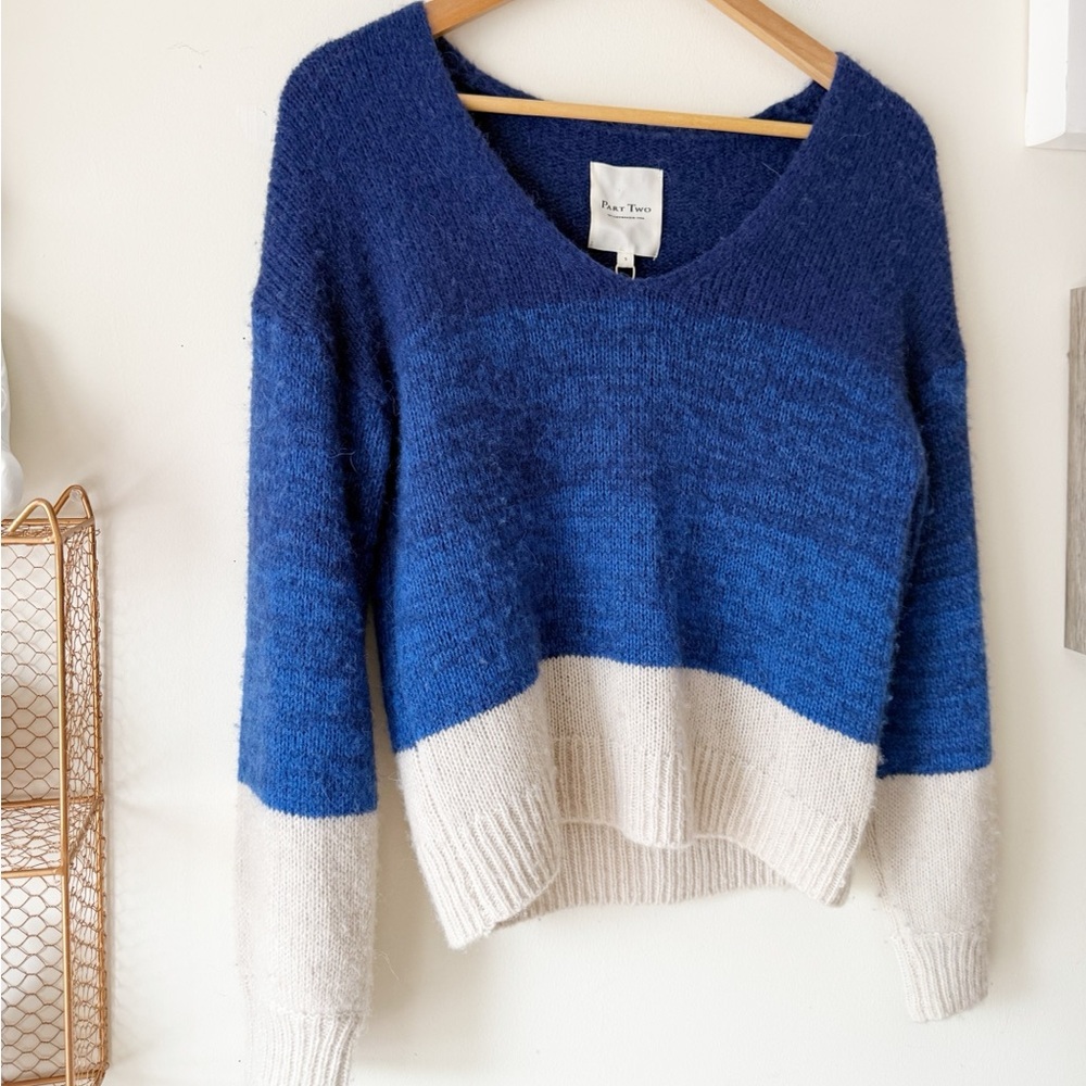 Part Two Raluca Copenhagen Blue Ivory Colorblock Alpaca Wool Blend Sweater Small - Picture 6 of 15